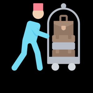 A person assisting with a luggage cart, symbolizing the Scrum Master’s role as a servant leader, focused on supporting the team’s needs.