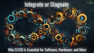 Infinity loop of gears and hardware parts symbolizing CI/CD cycles